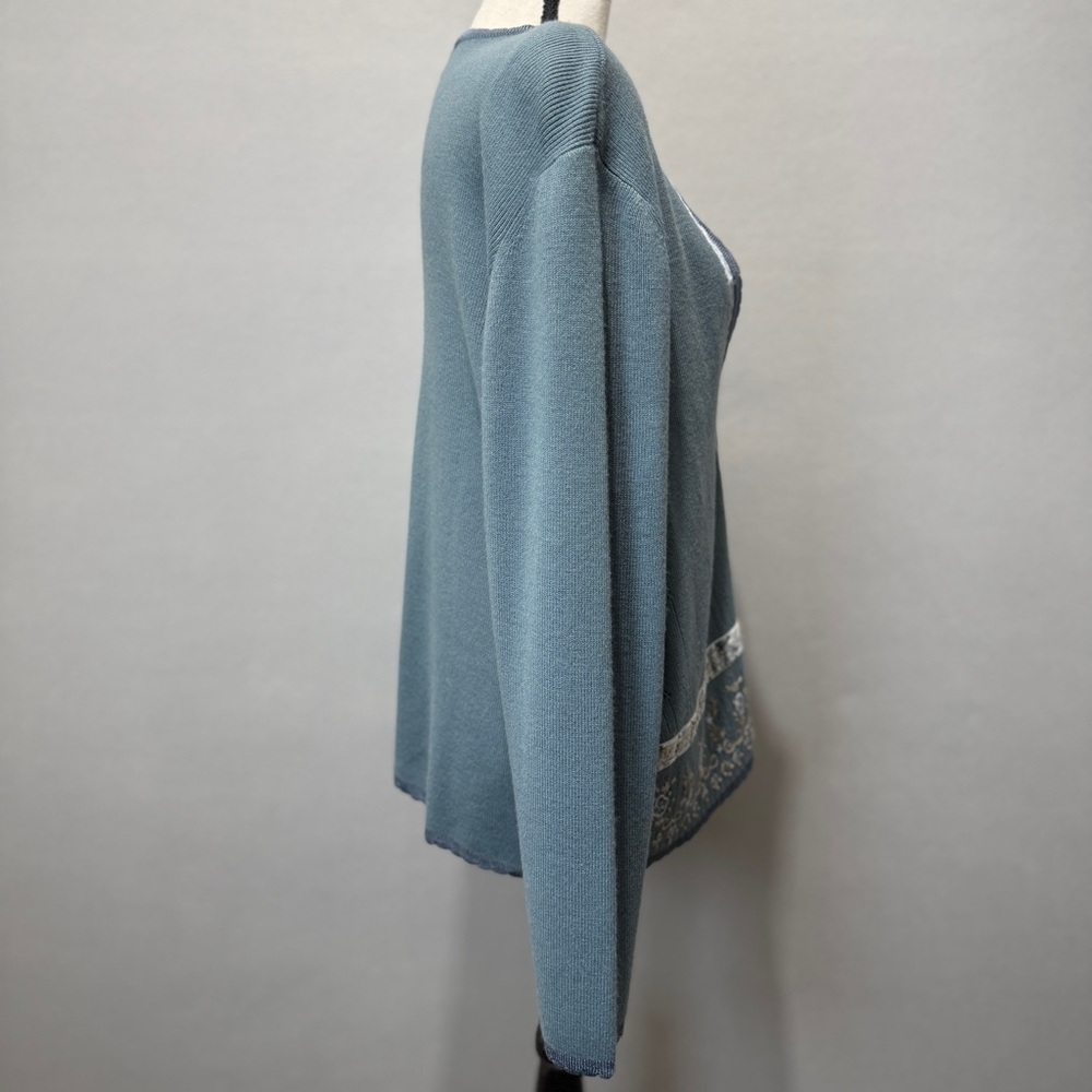 Koret Embroidered Sweater Womens M Cardigan Velvet Ribbon Trim Cottagecore Soft - Picture 4 of 9